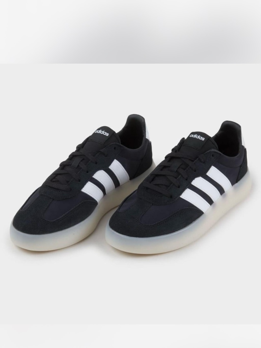 Ladies adidas Black Samba-Style Sneakers with White Stripes. Size 8